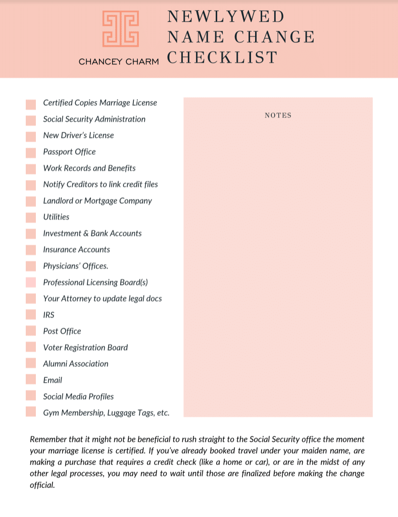 Name Change Checklist Printable